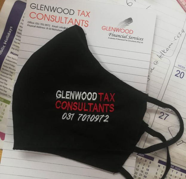 glenwood tax consultants sponsores masks and note pads to the durban chamber of commerce